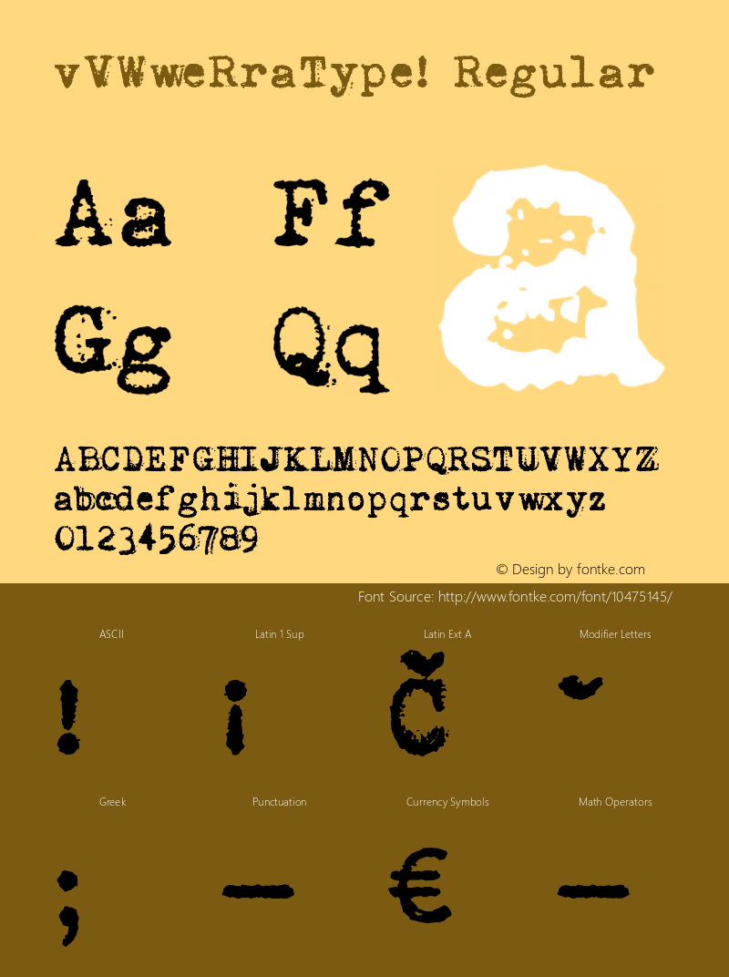 vVWweRraType! Regular Version 1.00, February 11, 2013, initial release Font Sample