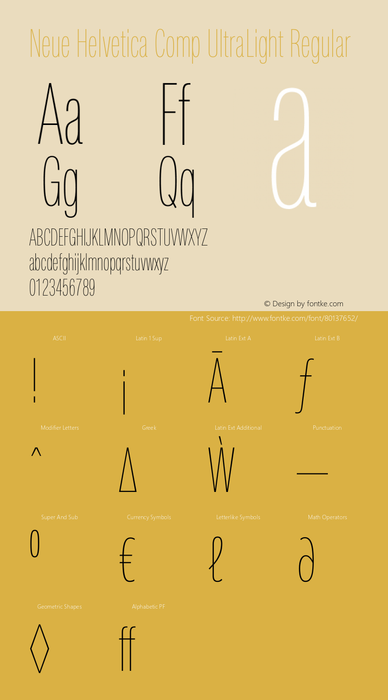 Neue Helvetica 29 Compressed Ultra Light 001.000 Font Sample