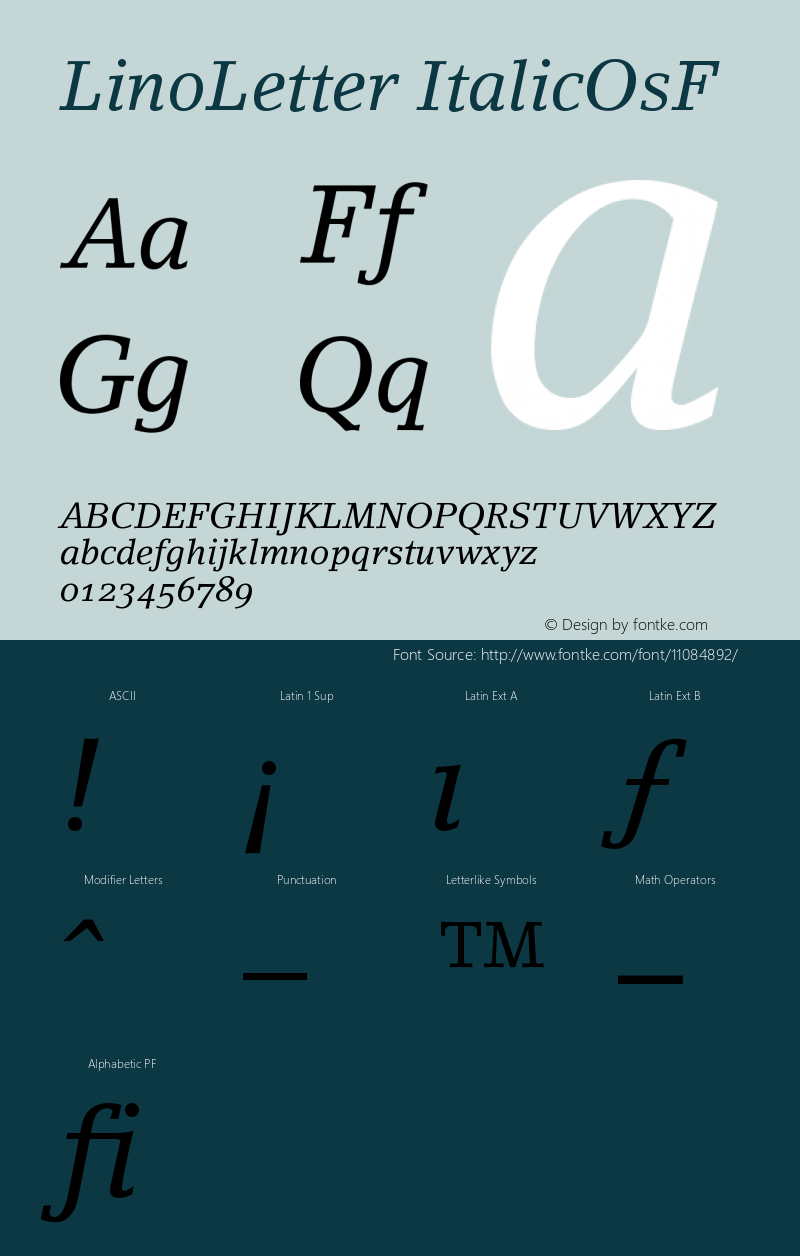 LinoLetter ItalicOsF Version 001.000 Font Sample