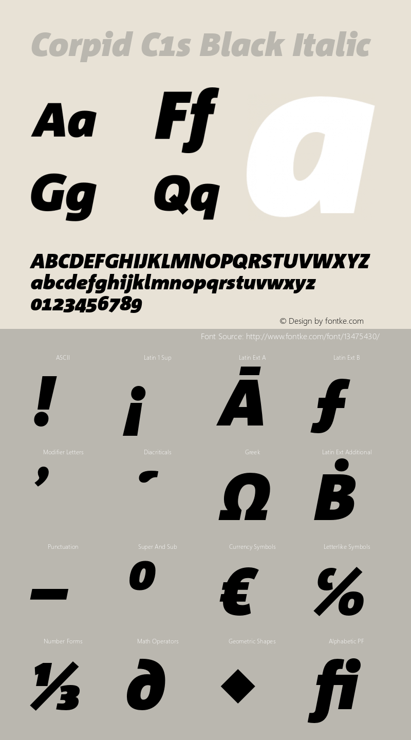 Corpid C1s Black Italic Version 2.039 Font Sample