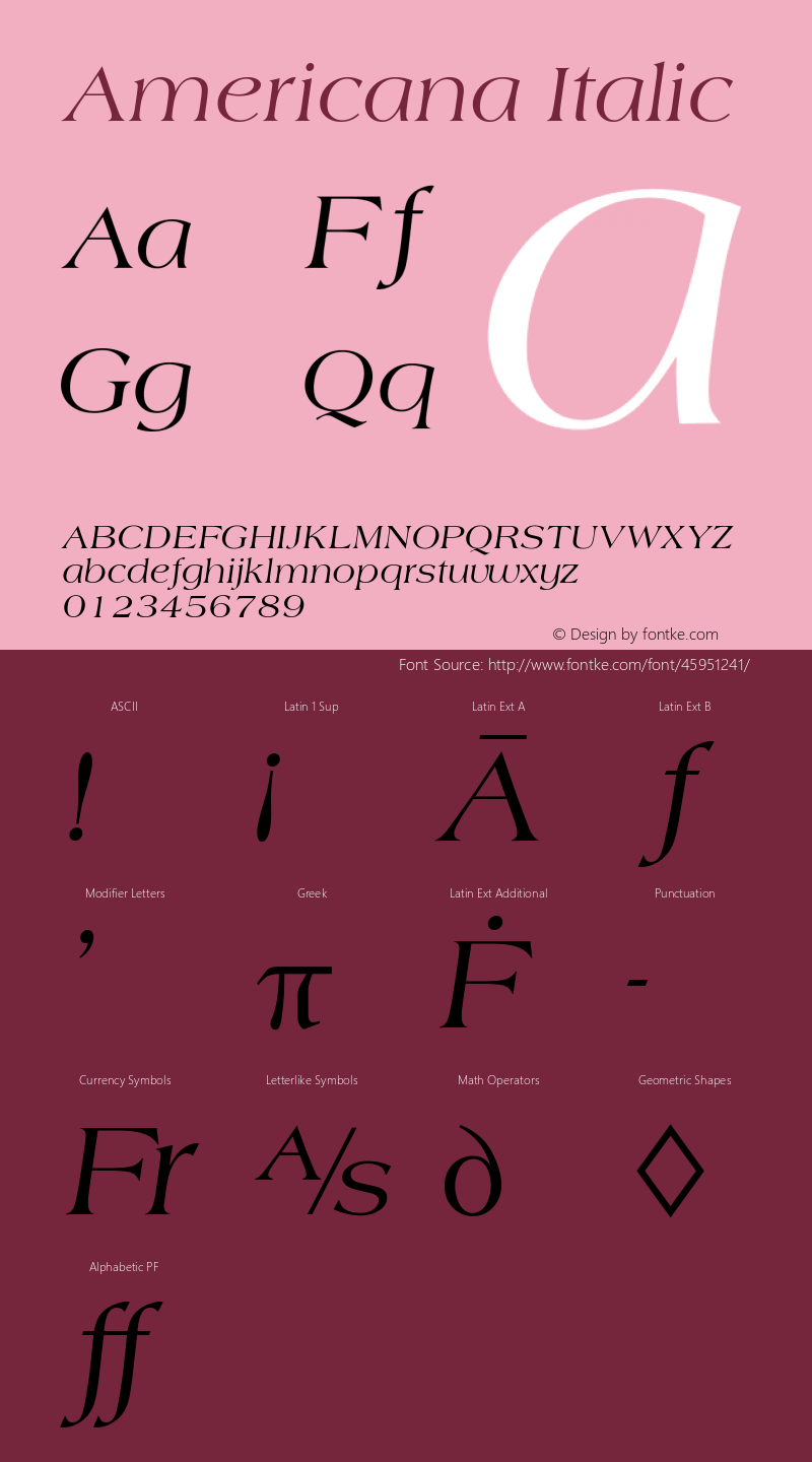 Americana Italic Version 1.00 Font Sample