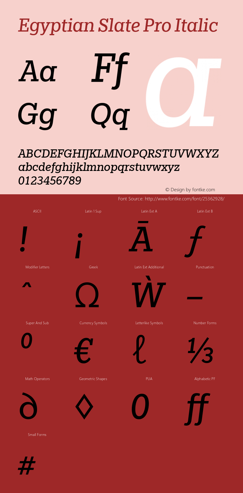 Egyptian Slate Pro Italic Version 1.000 Font Sample