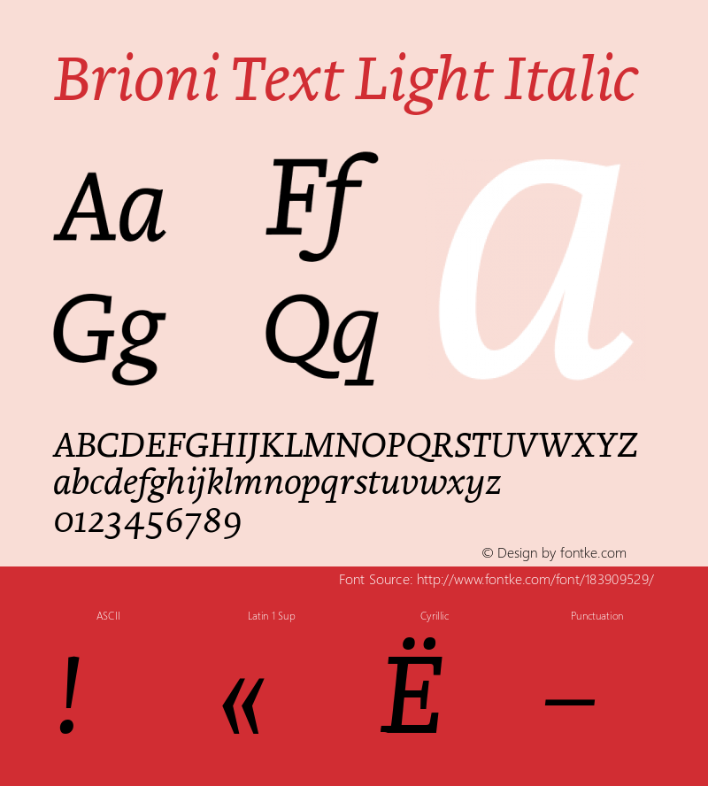 BrioniTextLight-Italic Version 1.000 2012 initial release图片样张