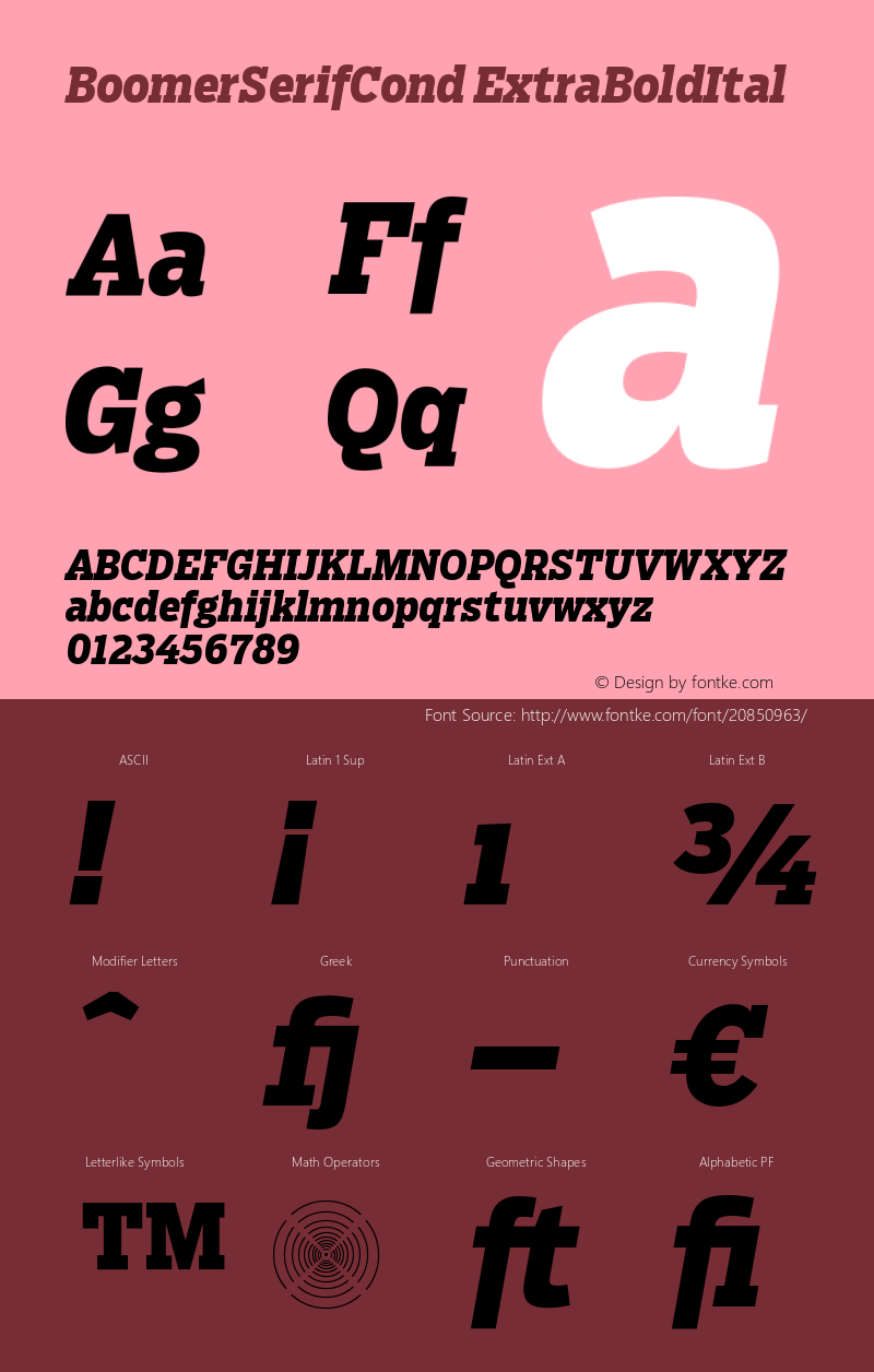 BoomerSerifCond-ExtraBoldItal Version 1.0 Font Sample