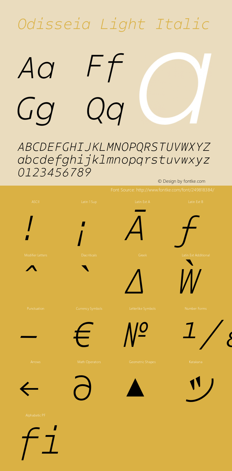 Odisseia Light Italic Version 1.005;PS 001.005;hotconv 1.0.88;makeotf.lib2.5.64775图片样张