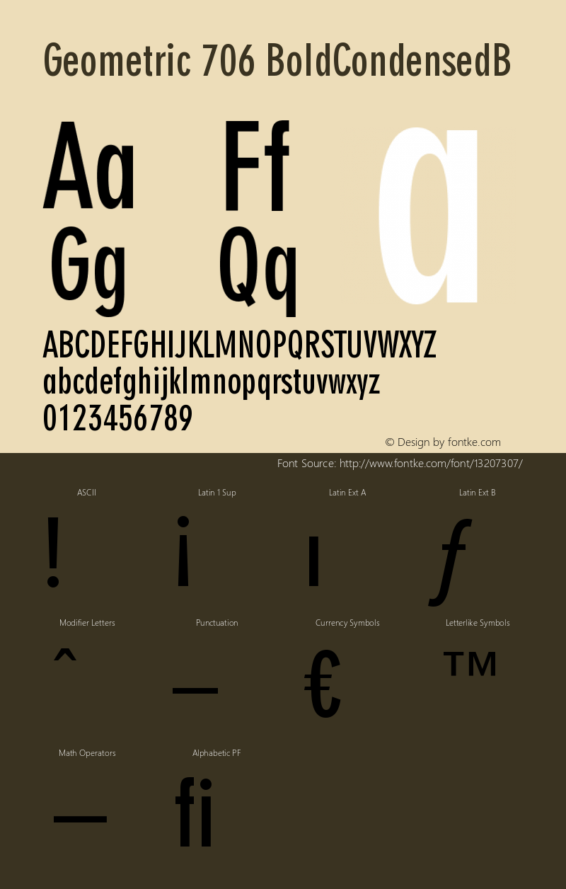 Geometric 706 BoldCondensedB Version 003.001 Font Sample