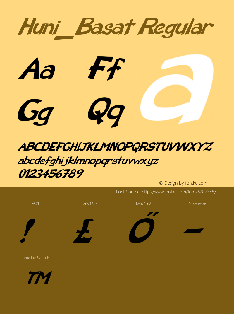 Huni_Basat Regular Copyright (c) 1997 by WoodStone. Font Sample