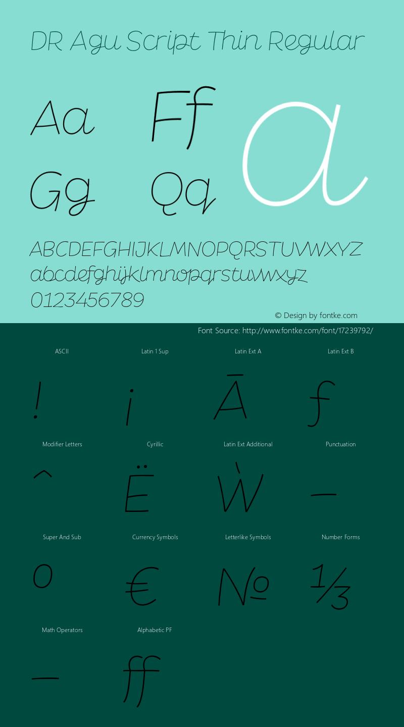 DR Agu Script Thin Regular 1.000 Font Sample