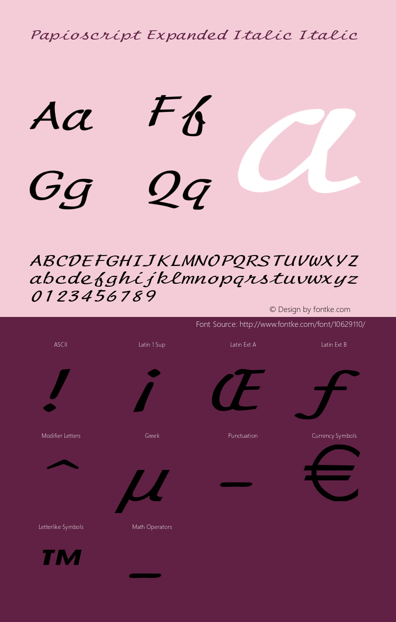 Papioscript Expanded Italic Italic Version 1.000 Font Sample