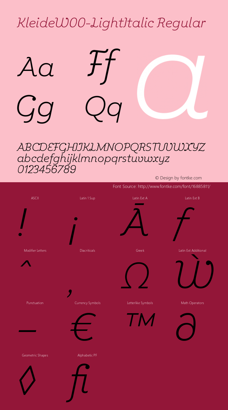 KleideW00-LightItalic Regular Version 1.00 Font Sample