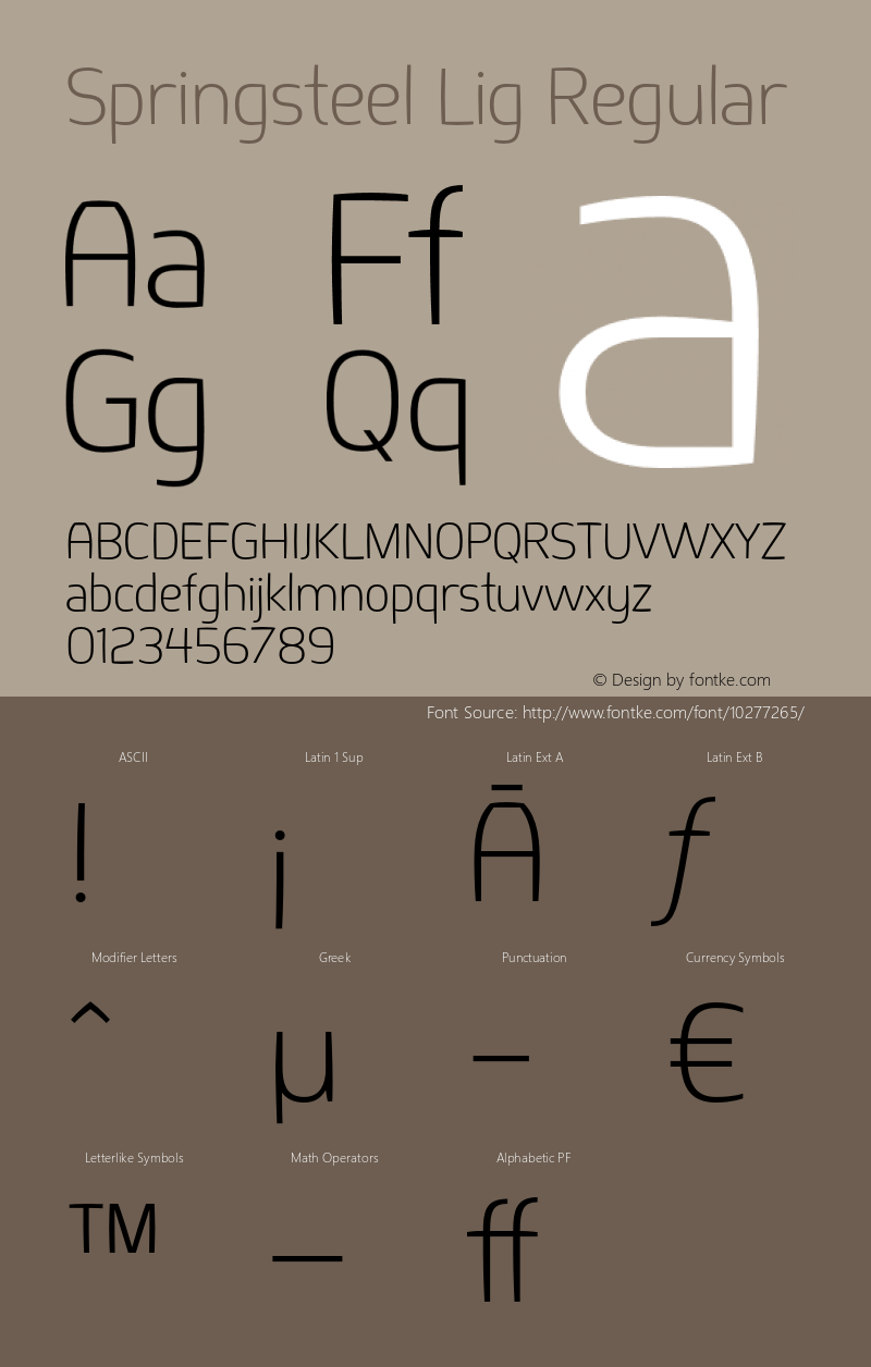 Springsteel Lig Regular Version 1.001 Font Sample