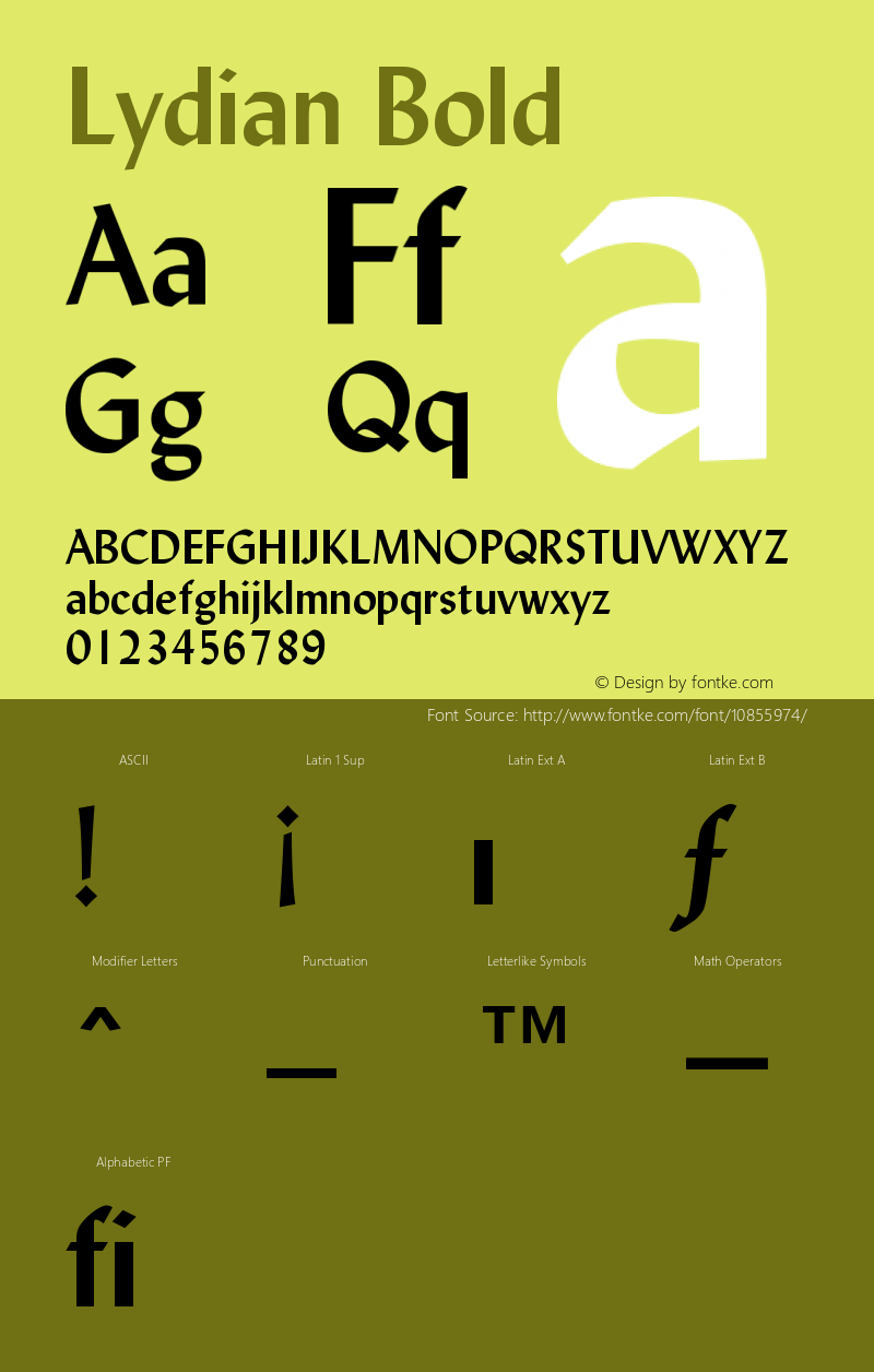 Lydian Bold Version 003.001 Font Sample