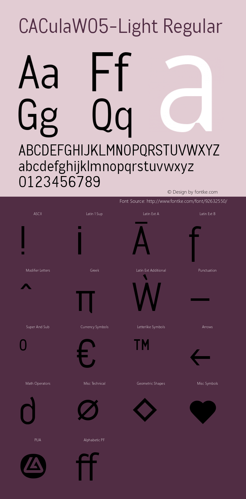 CA Cula W05 Light Version 1.70 Font Sample