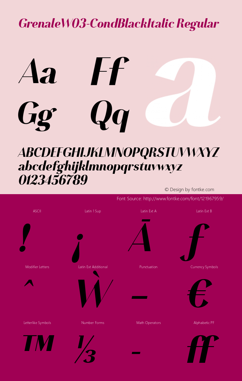 Grenale W03 Cond Black Italic Version 1.00 Font Sample