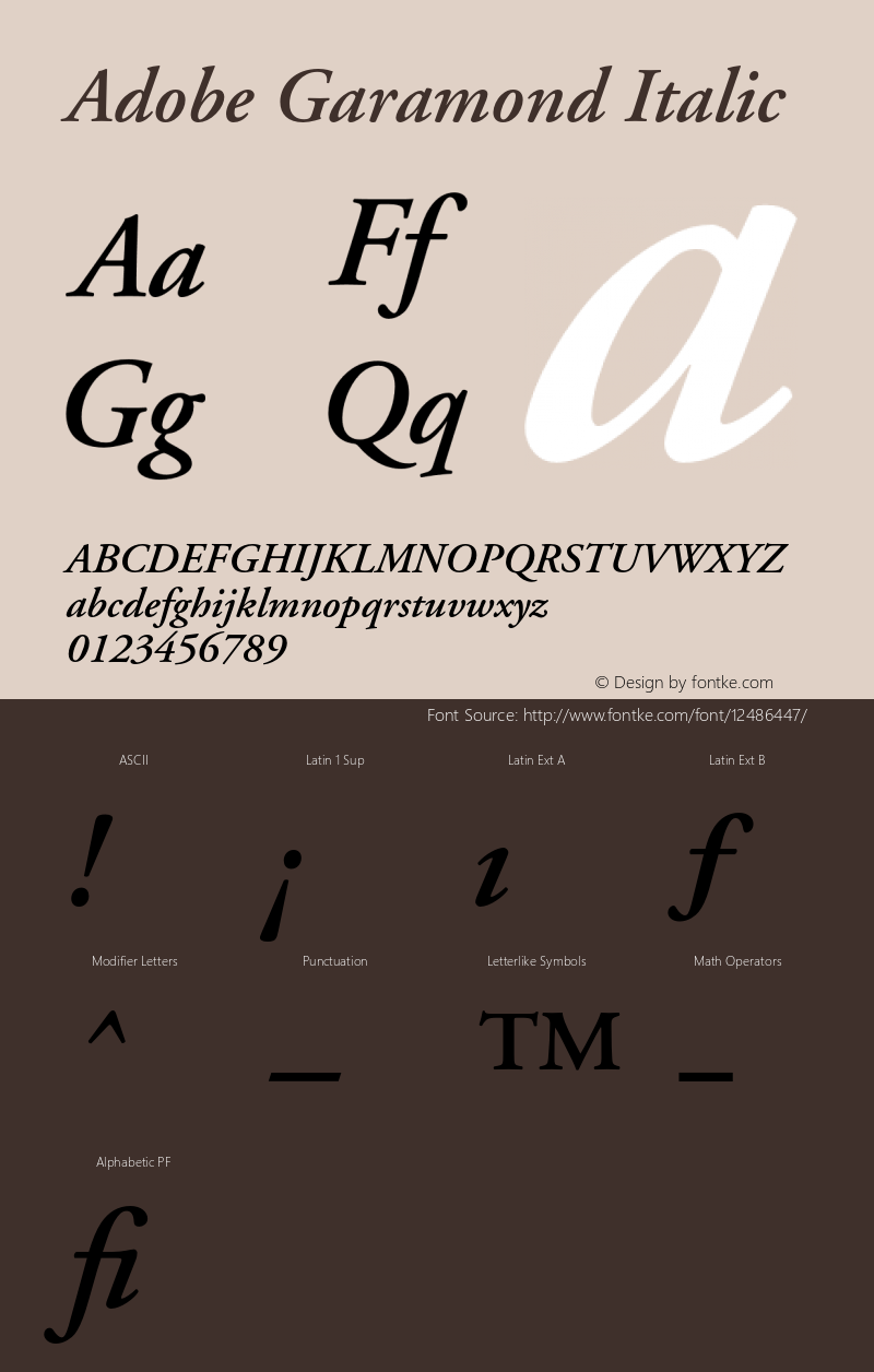 Adobe Garamond Italic Version 1.100;PS 001.001;hotconv 1.0.38 Font Sample