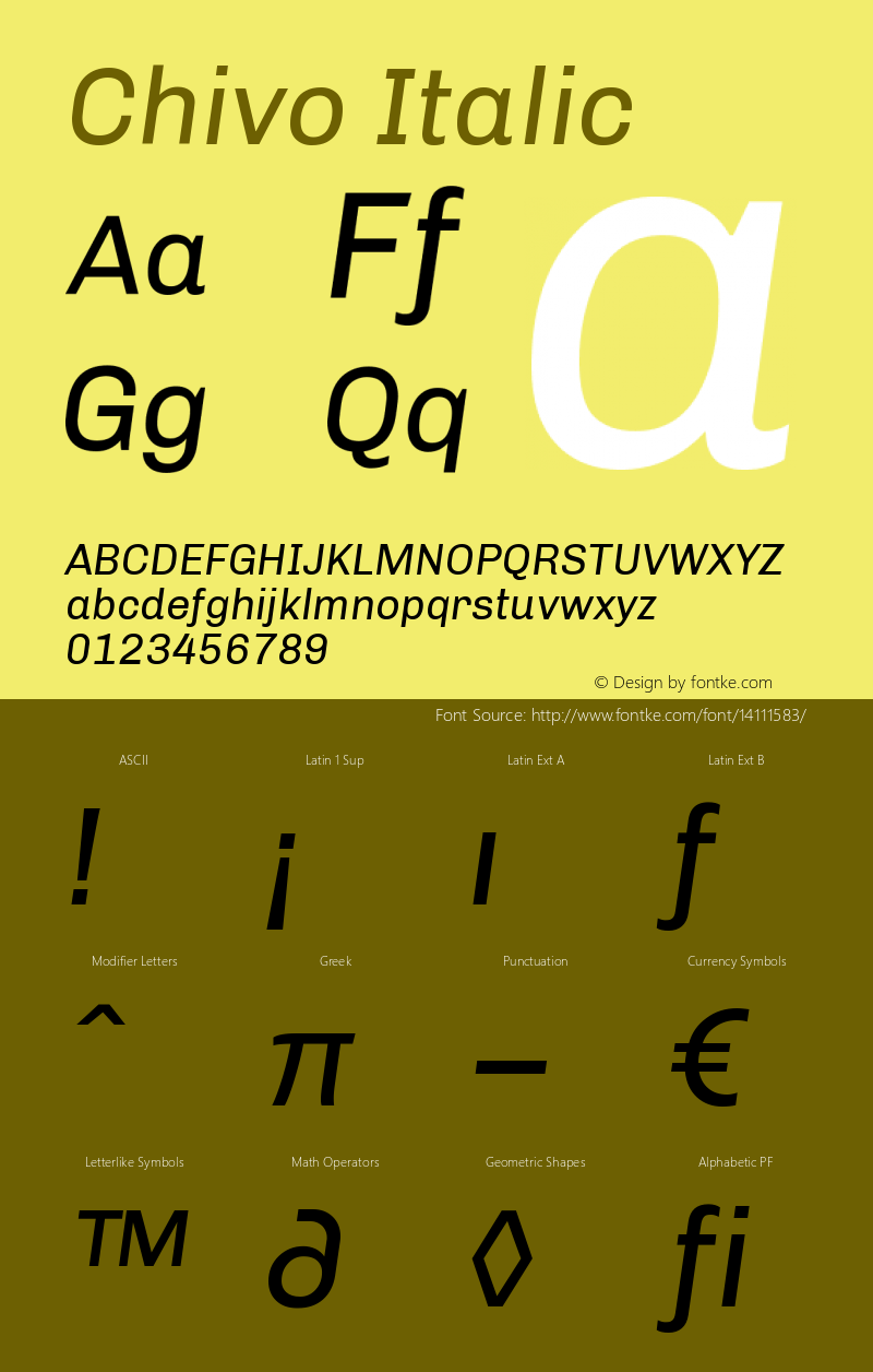 Chivo Italic Version 1.000 Font Sample