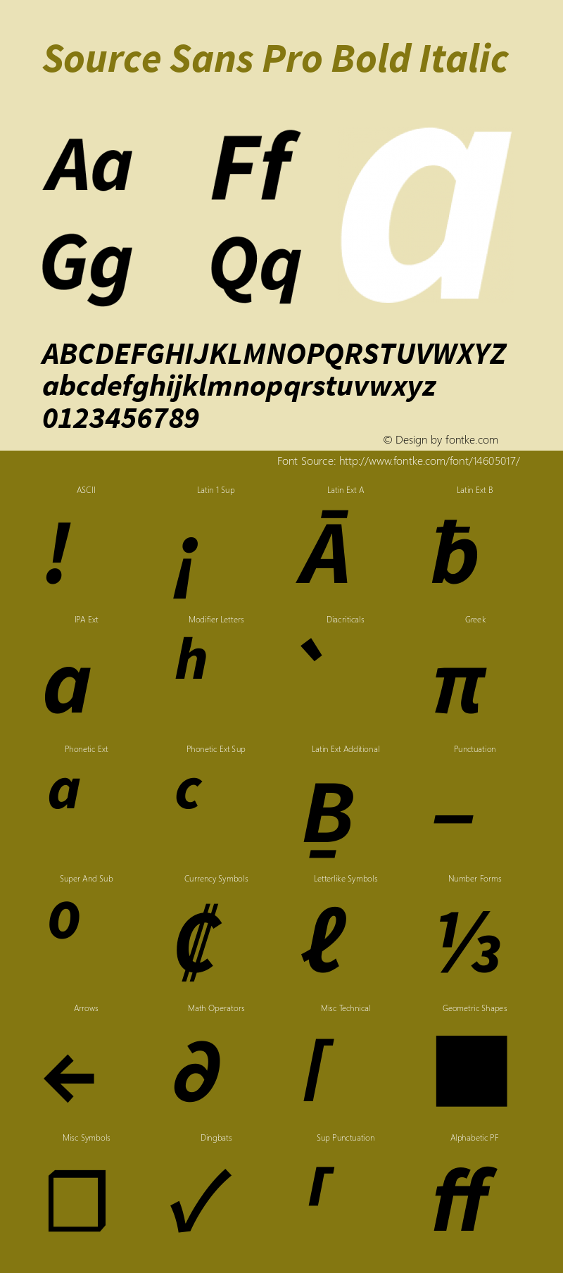 Source Sans Pro Bold Italic Version 1.065;PS Version 2.0;hotconv 1.0.78;makeotf.lib2.5.61930 Font Sample