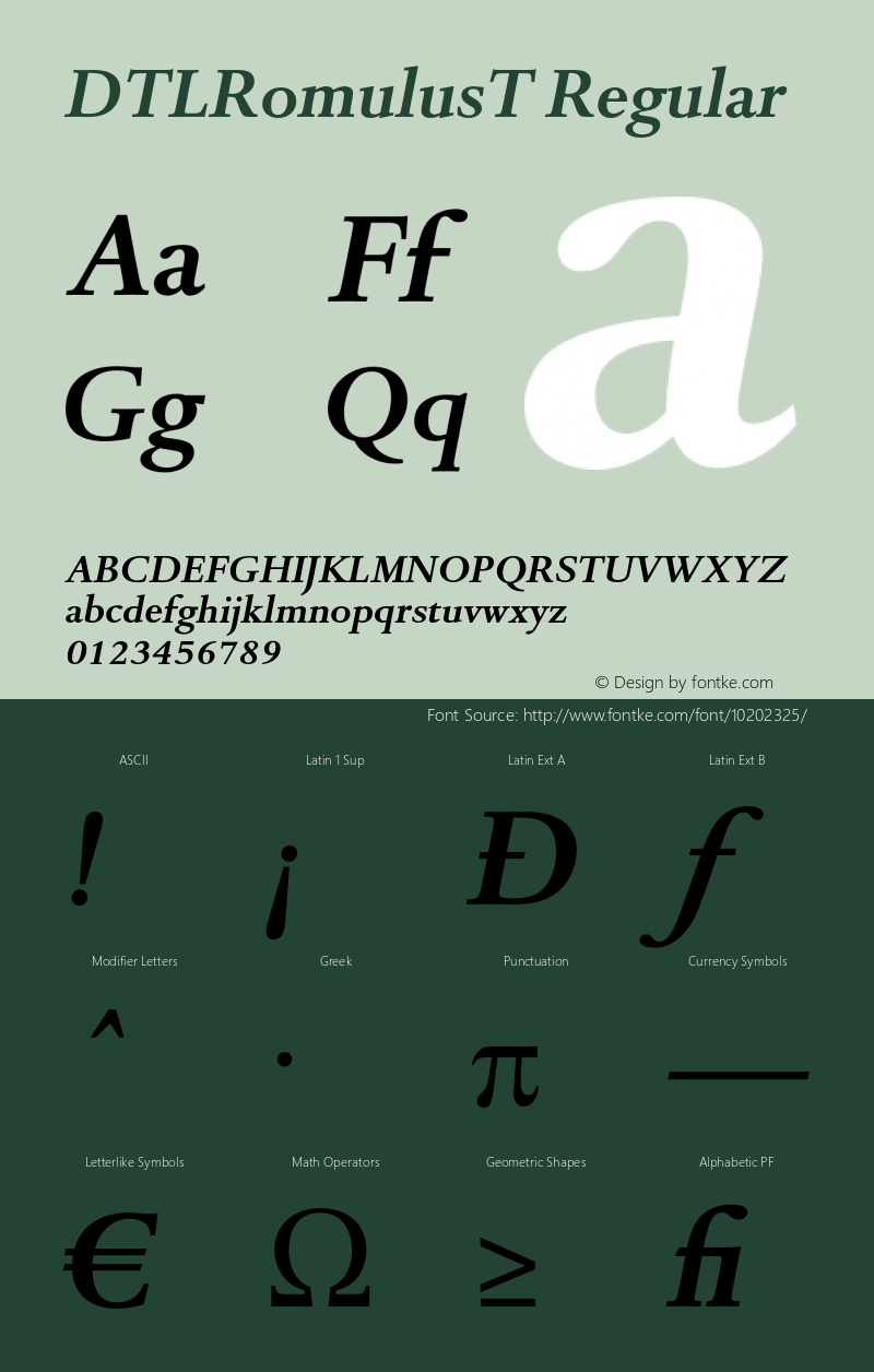 DTLRomulusT Regular 001.001 Font Sample