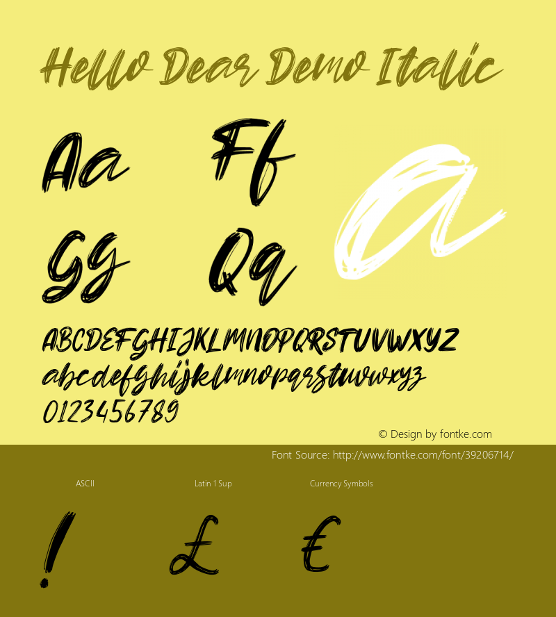 Hello Dear Demo Italic Version 1.000 Font Sample