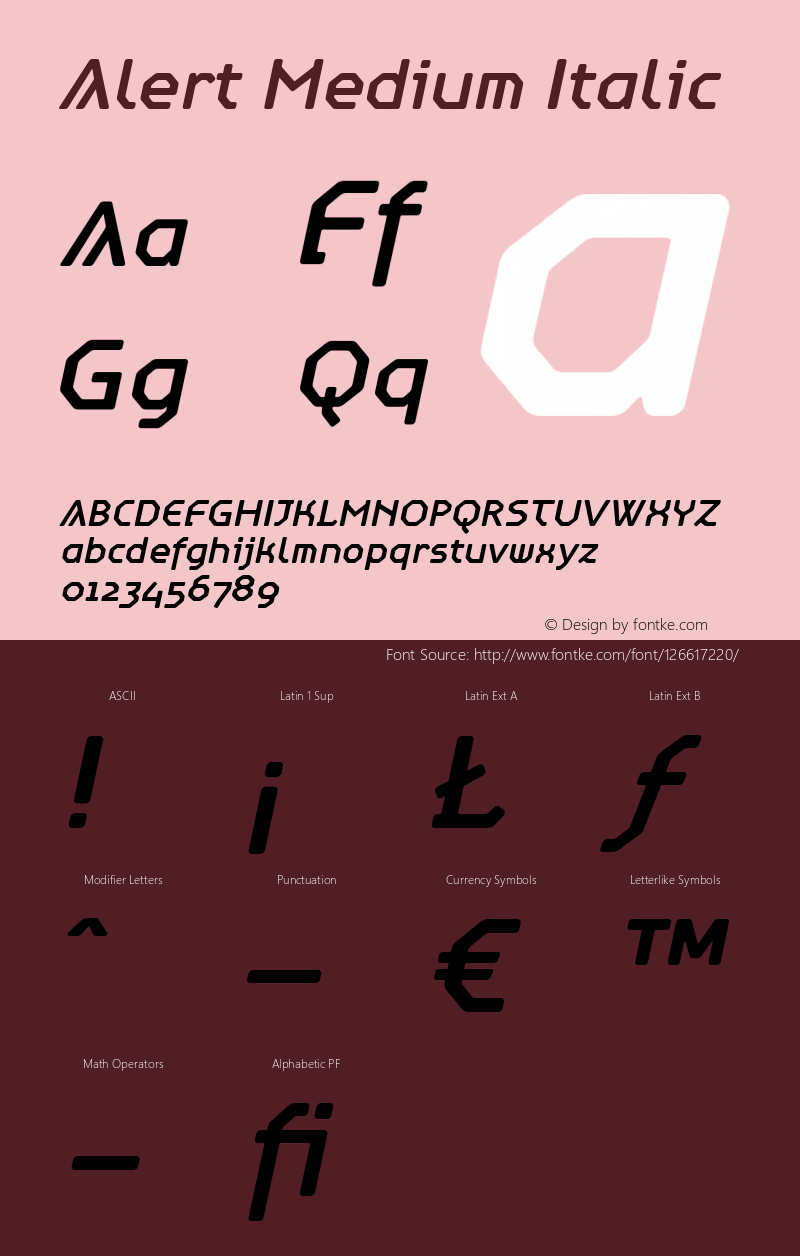 Alert-MediumItalic Version 2.000 2002 initial release | wf-rip DC20150325 Font Sample