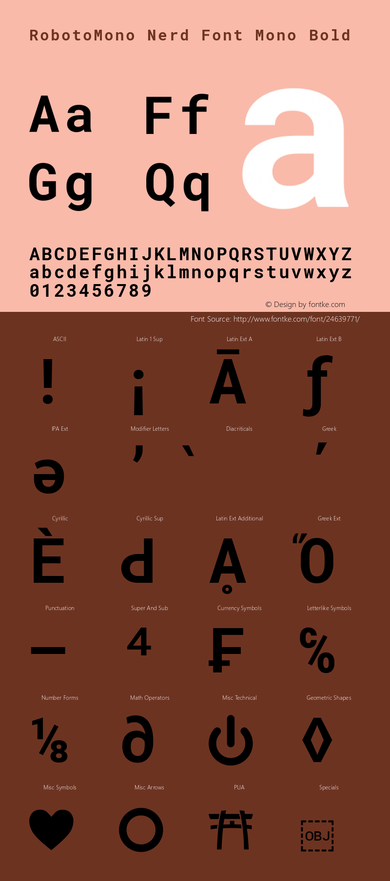 Roboto Mono Bold Nerd Font Complete Mono Version 2.000986; 2015; ttfautohint (v1.3) Font Sample