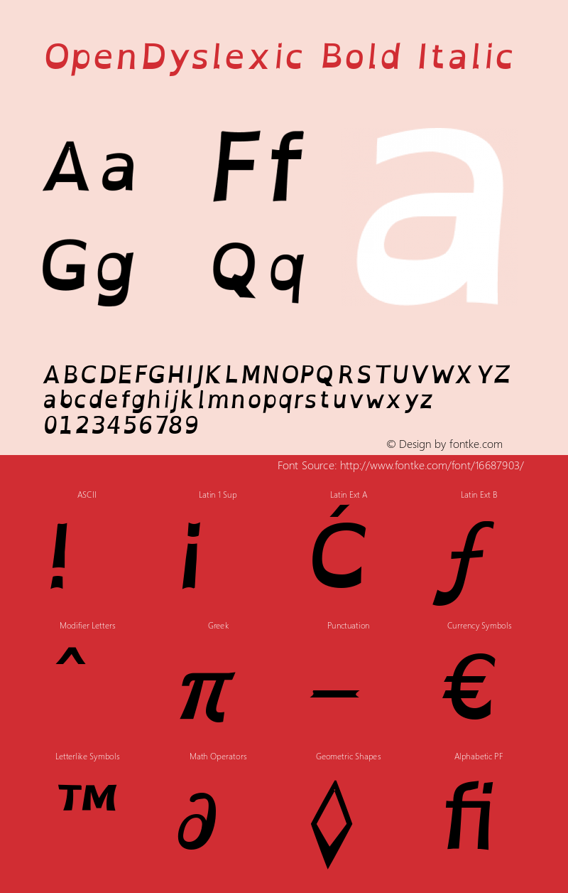 OpenDyslexic Bold Italic Version 1.500;PS 001.500;hotconv 1.0.70;makeotf.lib2.5.58329 Font Sample