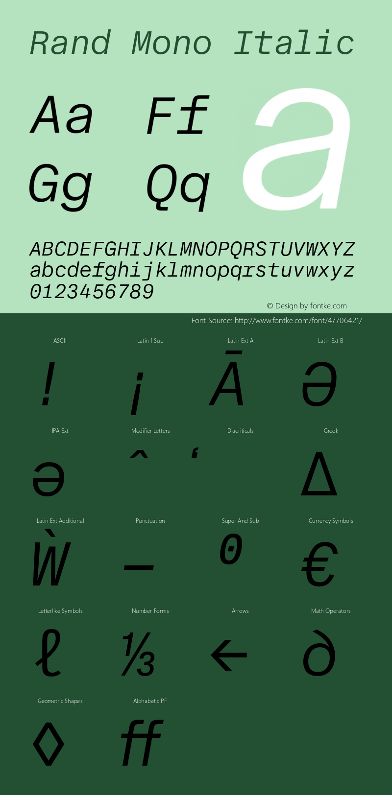 RandMono-Italic Version 1.001 Font Sample