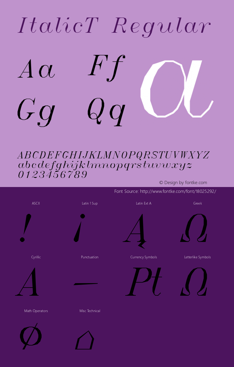 ItalicT Regular Macromedia Fontographer 4.1.3 4/14/97 Font Sample