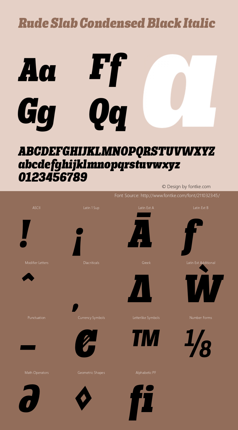 Rude Slab Condensed Black Italic Version 1.001;PS 001.001;hotconv 1.0.70;makeotf.lib2.5.58329图片样张