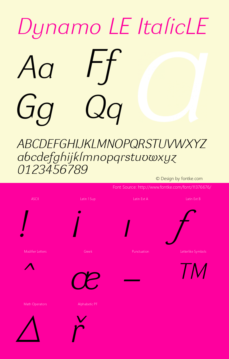 Dynamo LE ItalicLE Version 001.000 Font Sample