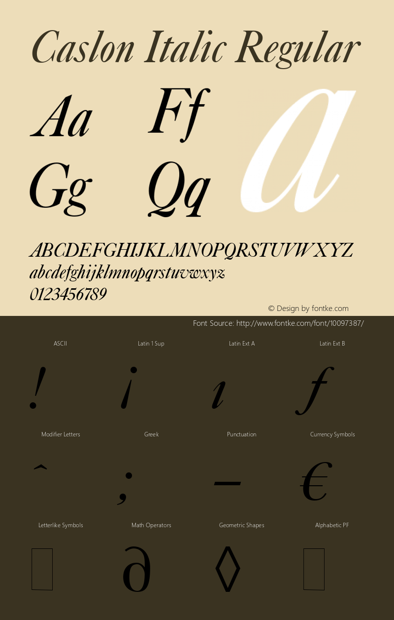 Caslon Italic Regular Version 2.0 Font Sample