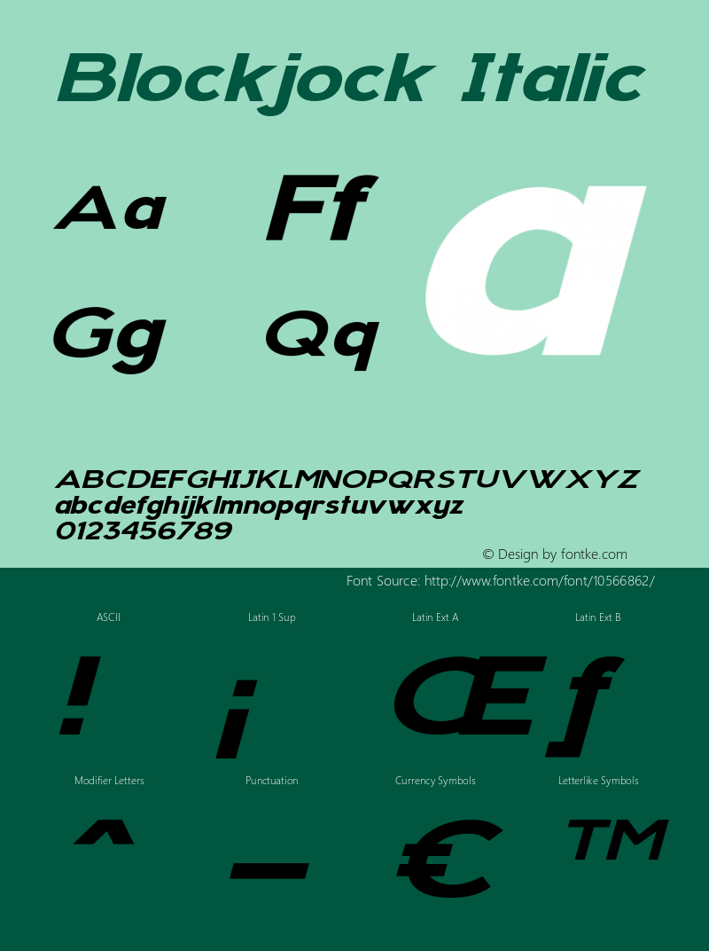 Blockjock Italic Version 1.000 Font Sample