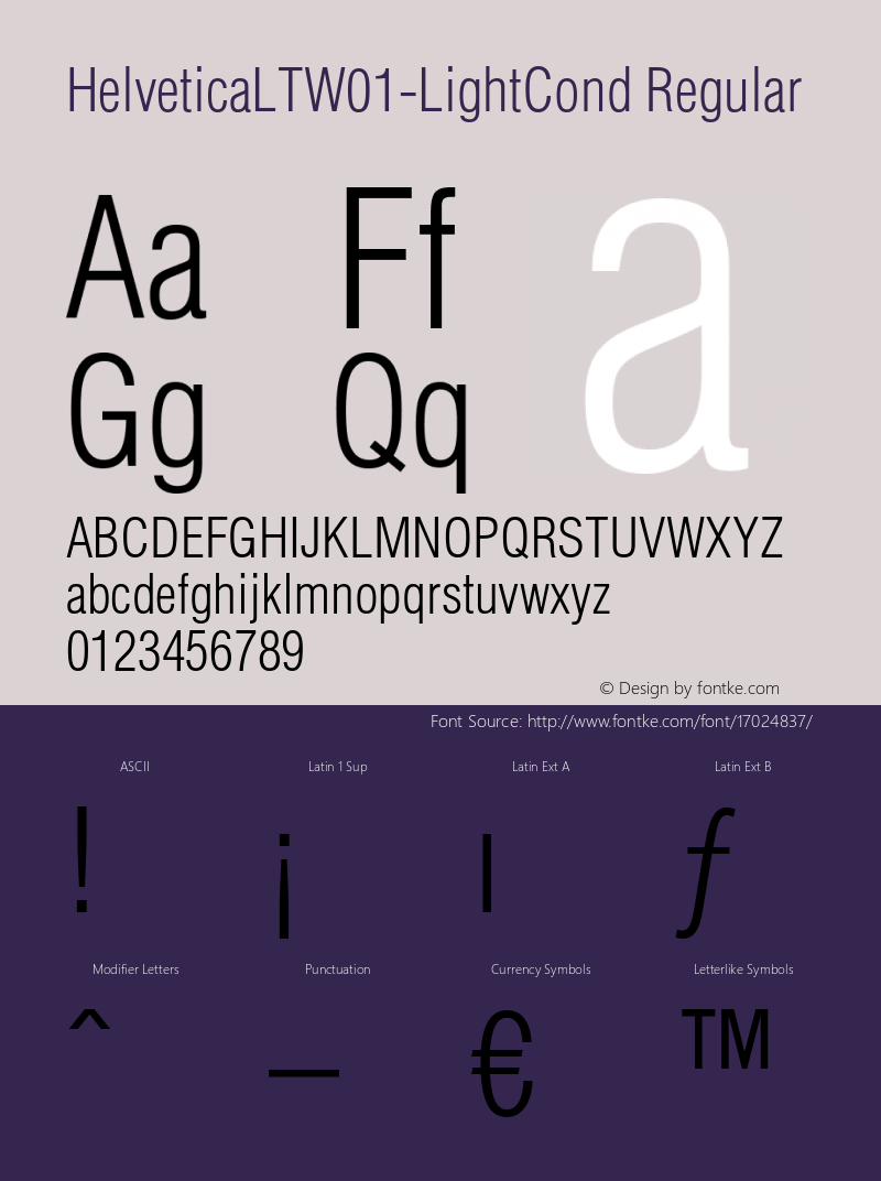 HelveticaLTW01-LightCond Regular Version 1.00 Font Sample