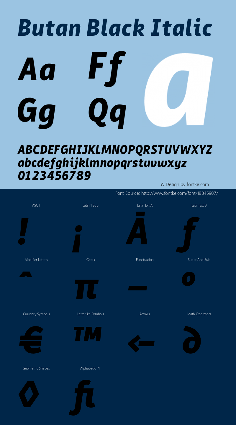 Butan Black Italic Version 1.000;PS 001.001;hotconv 1.0.56 Font Sample