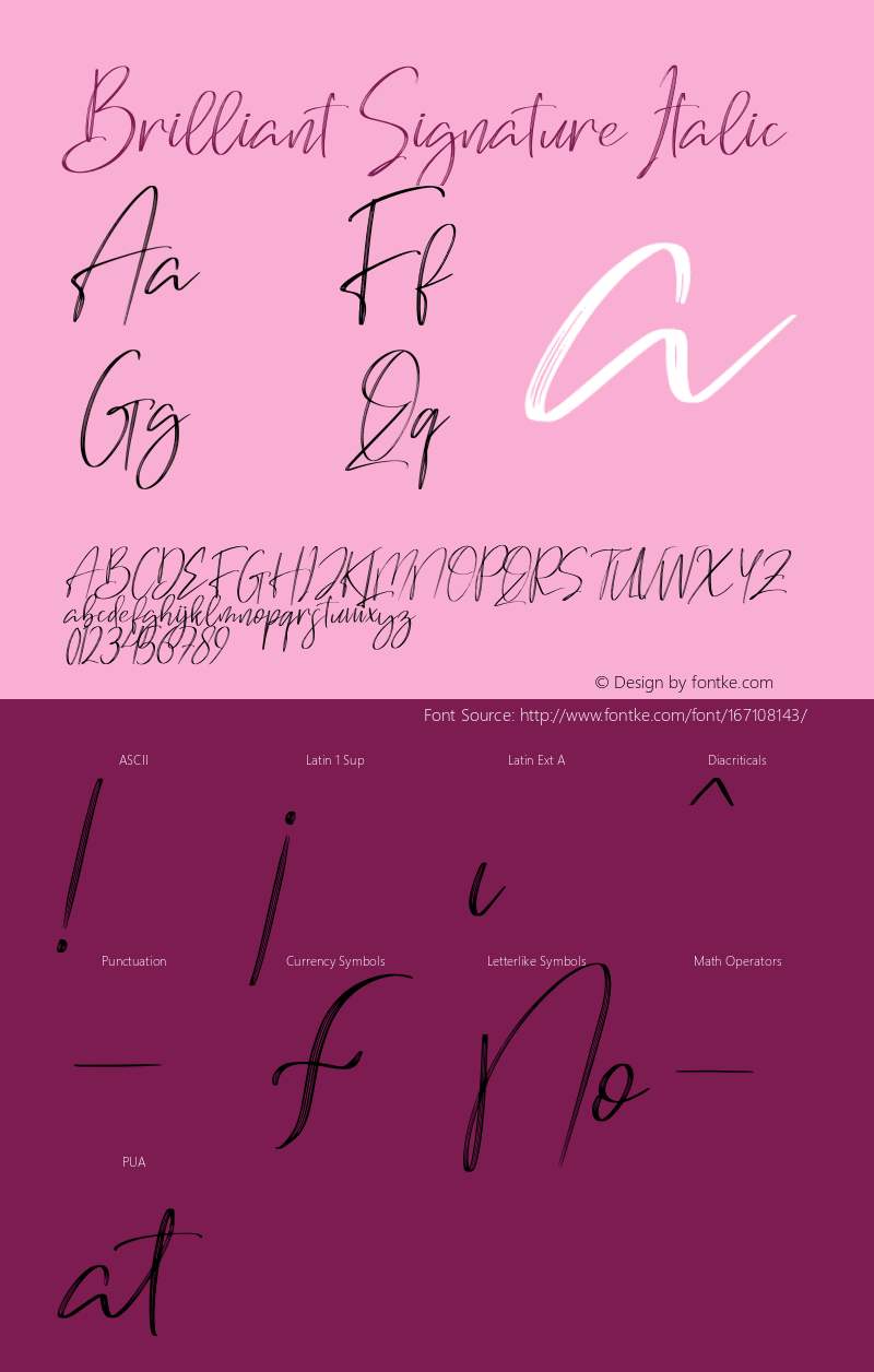 Brilliant Signature Italic Version 1.00;April 27, 2021;FontCreator 13.0.0.2683 64-bit Font Sample