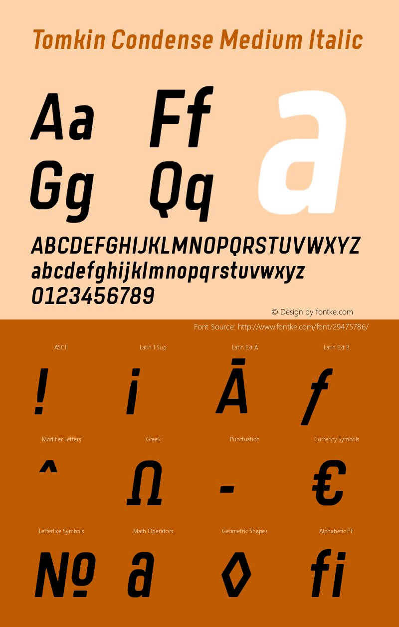 Tomkin Condense Medium Italic Version 1.000;YWFTv17 Font Sample