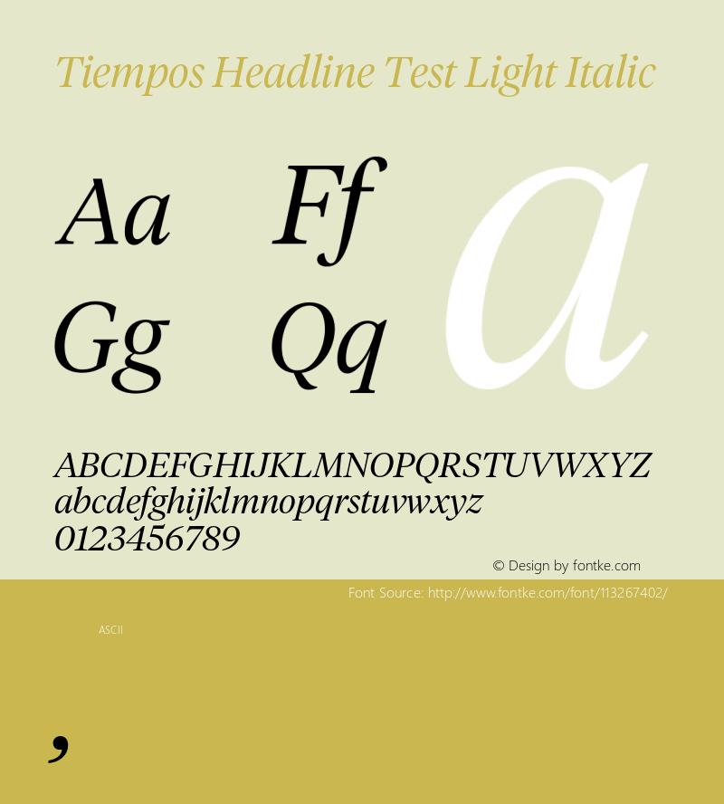 TiemposHeadline-LightItalicTest Version 1.008;hotconv 1.0.116;makeotfexe 2.5.65601;0 Font Sample