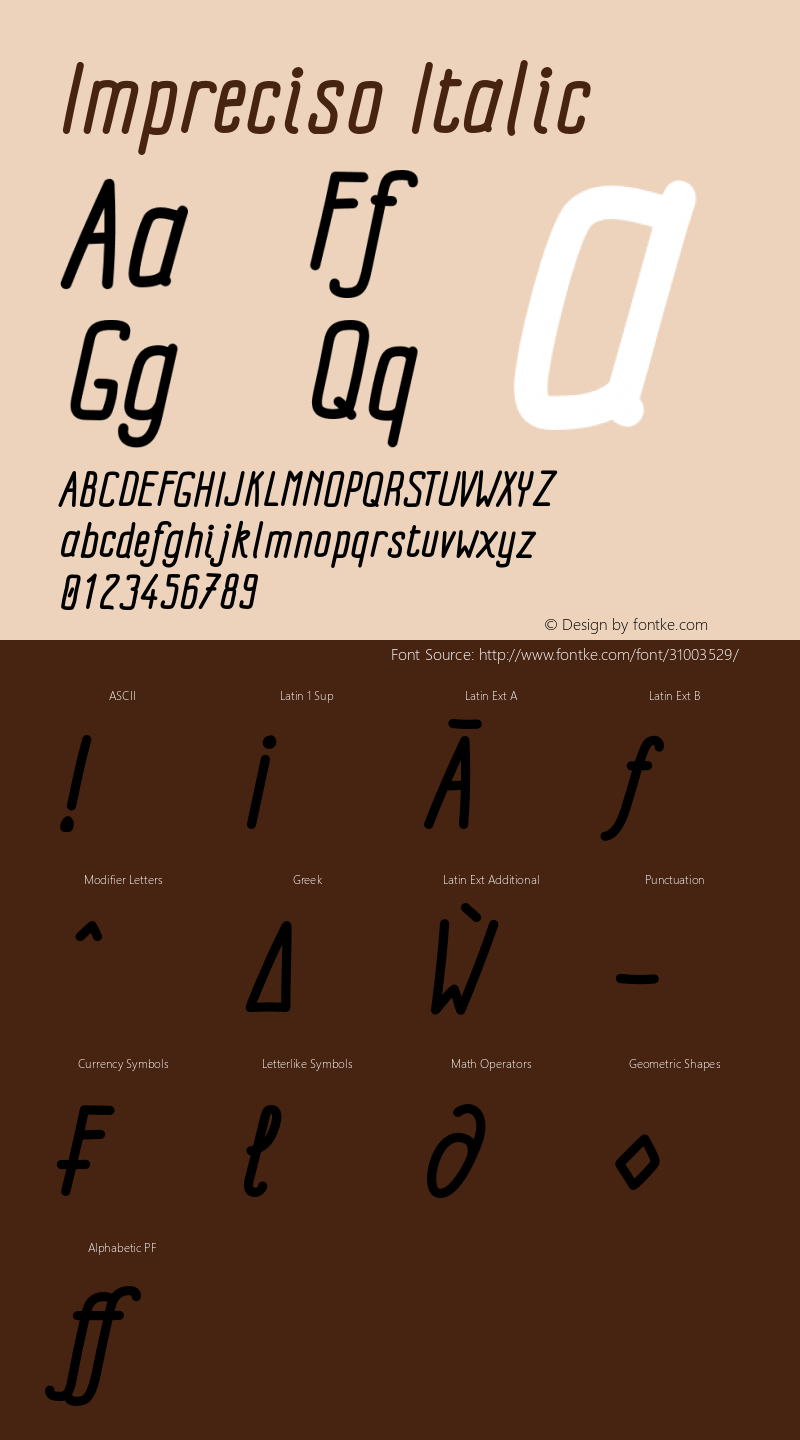 Impreciso-Italic Version 1.000 Font Sample