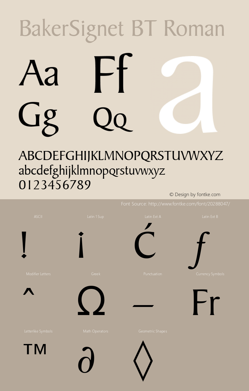 BakerSignet BT Roman mfgpctt-v4.4 Dec 10 1998 Font Sample