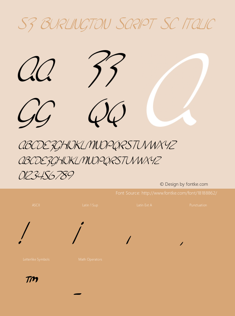 SF Burlington Script SC Italic Version ver 1.0; 2000. Freew Font Sample