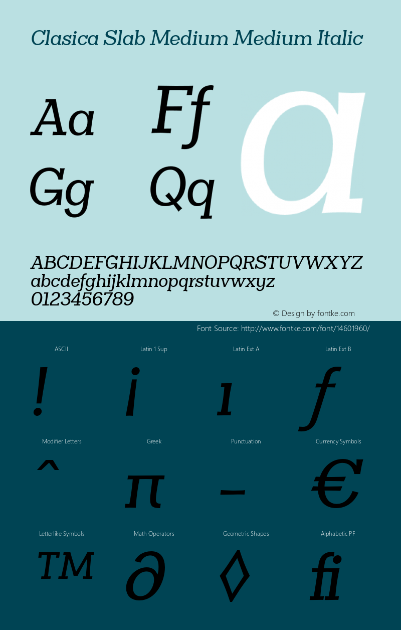 Clasica Slab Medium Medium Italic 1.000 Font Sample