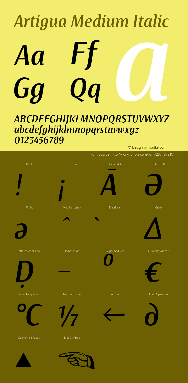 Artigua Medium Italic Version 1.000;PS 001.000;hotconv 1.0.88;makeotf.lib2.5.64775图片样张