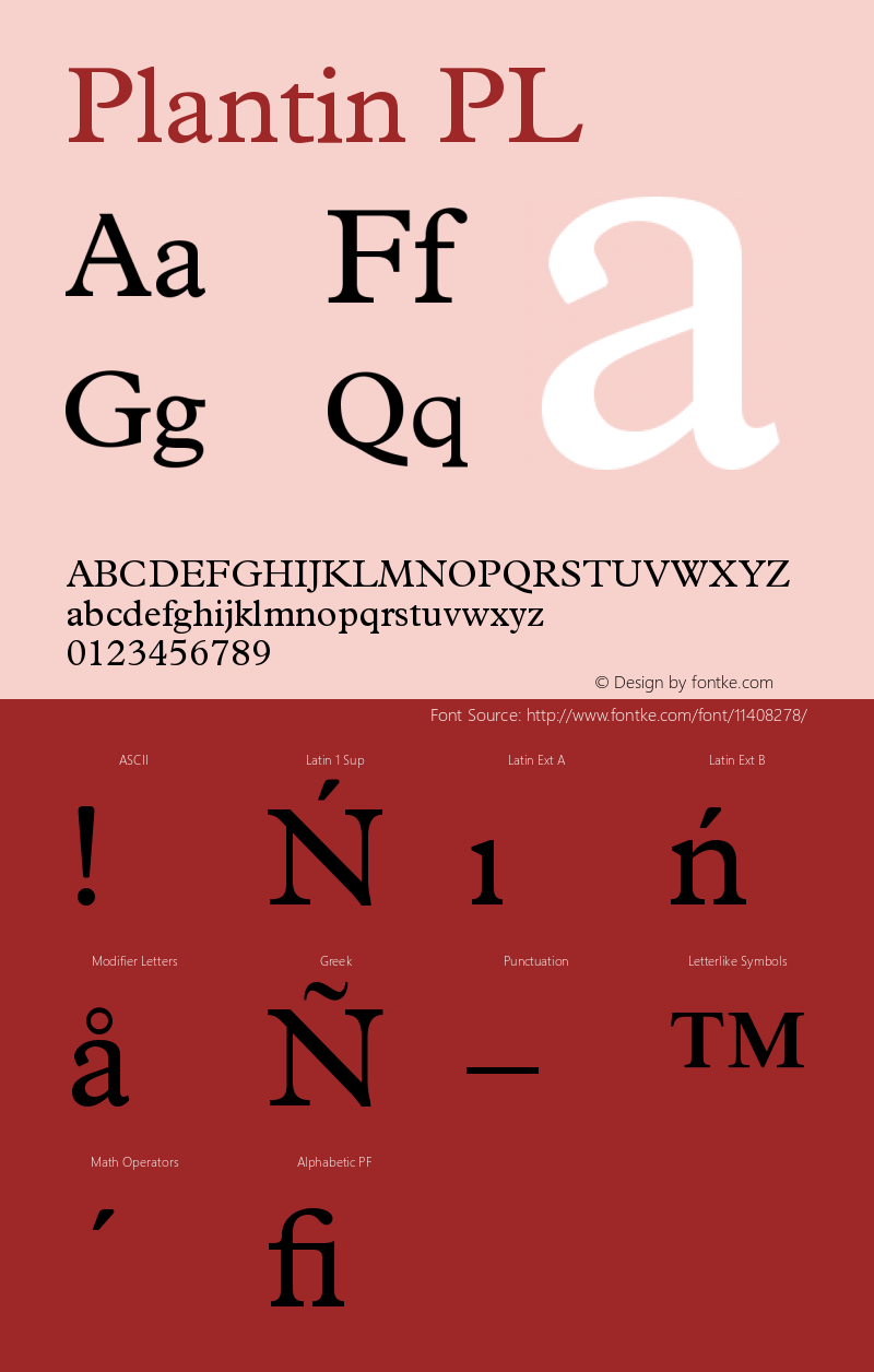 Plantin PL Version 001.000 Font Sample