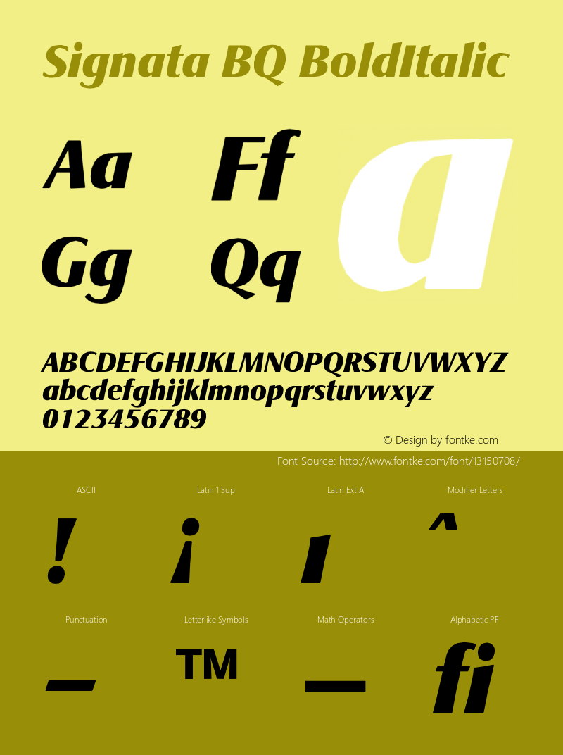 Signata BQ BoldItalic Version 001.000 Font Sample