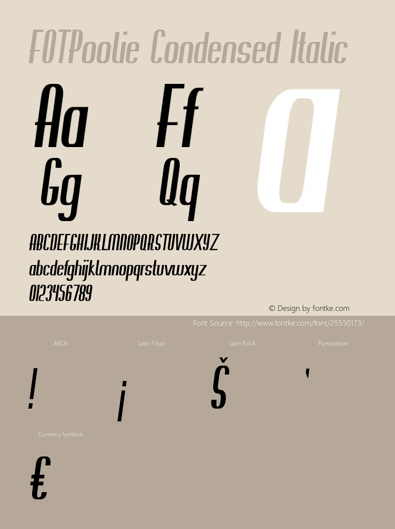 FOTPoolie-CondensedItalic Version 1.000 Font Sample