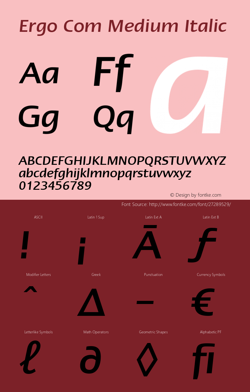 Linotype Ergo Com Medium Italic Version 2.01 Font Sample