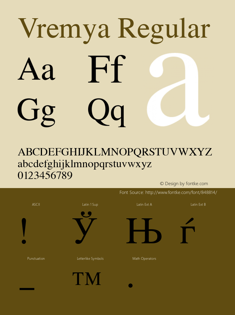 Vremya Regular Altsys Fontographer 3.5  6/26/92 Font Sample