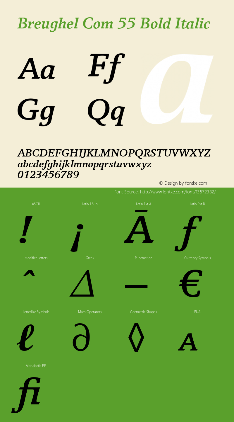 Breughel Com 55 Bold Italic Version 1.01 Font Sample