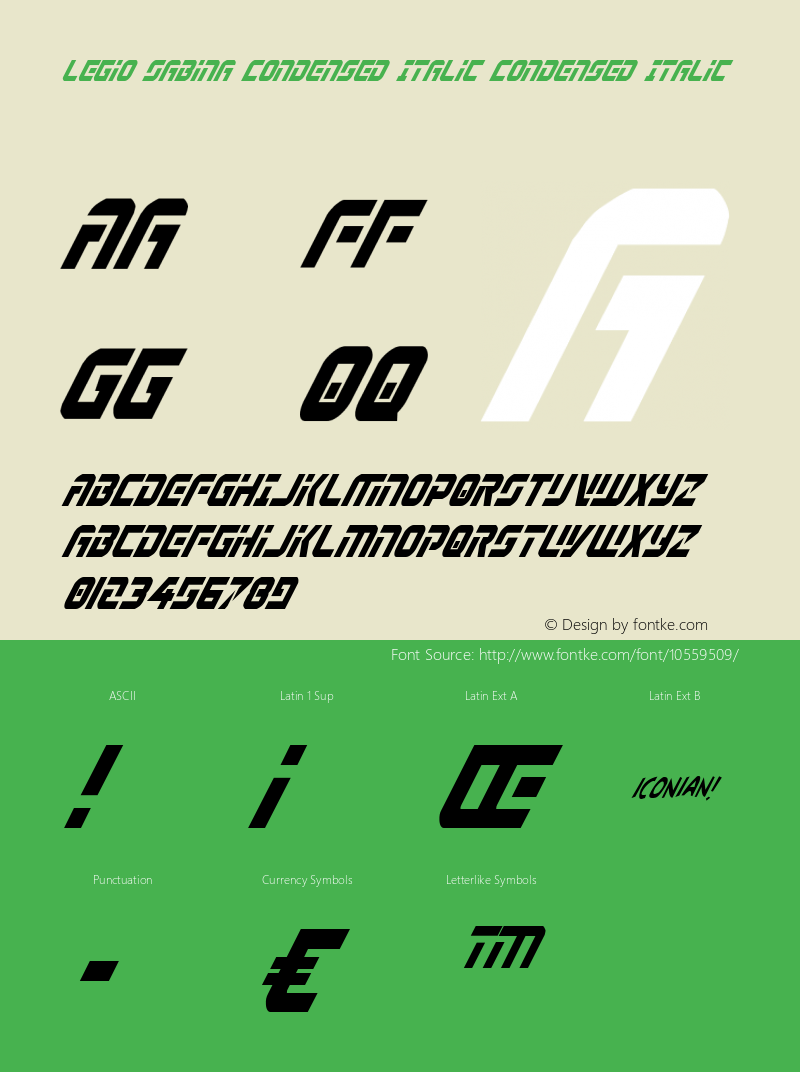 Legio Sabina Condensed Italic Condensed Italic 001.000 Font Sample