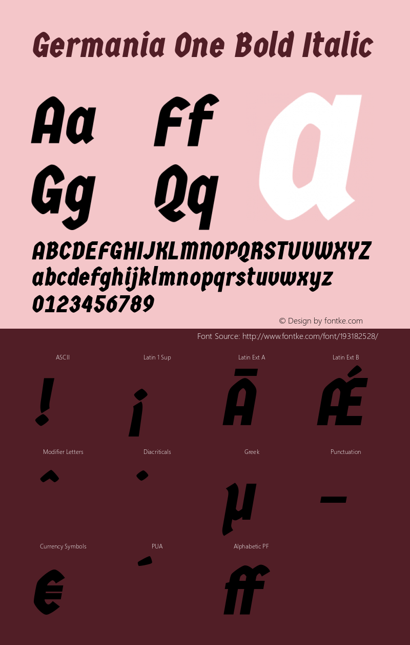 Germania One Bold Italic Version 1.01 2012图片样张